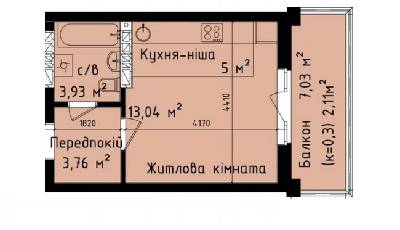 1-комнатная 27.84 м² в ЖК Днепровский от 27 550 грн/м², Киев