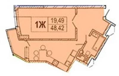 1-комнатная 48.42 м² в ЖК на  ул. Семьи Сосниных, 4А от 23 000 грн/м², Киев
