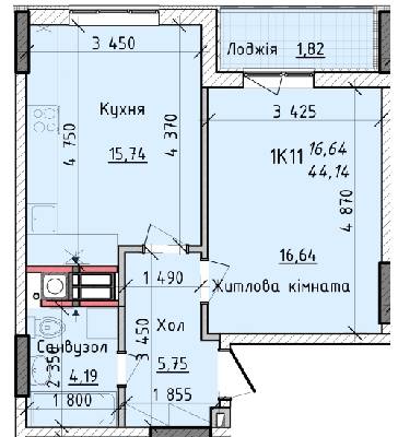 1-комнатная 44.1 м² в ЖК Киевские Зори от 14 700 грн/м², г. Вышгород