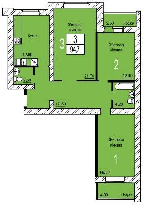 3-комнатная 94.7 м² в ЖК Зеленый от 17 000 грн/м², г. Белая Церковь
