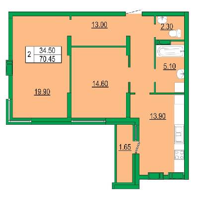 2-кімнатна 70.45 м² в ЖК Венеція від 33 800 грн/м², Київ