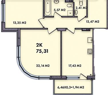 2-кімнатна 75.31 м² в ЖК 52 Перлина (Pechersk Plaza) від 74 400 грн/м², Київ