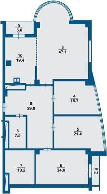 4-комнатная 184.3 м² в ЖК Триумф от 56 850 грн/м², Киев