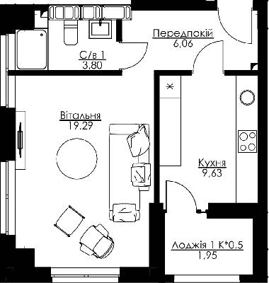1-комнатная 40.73 м² в ЖК Resident Concept House от 62 150 грн/м², Киев