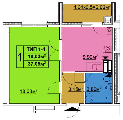 1-комнатная 37.05 м² в ЖК Квартал Тарасовский от 12 600 грн/м², с. Тарасовка
