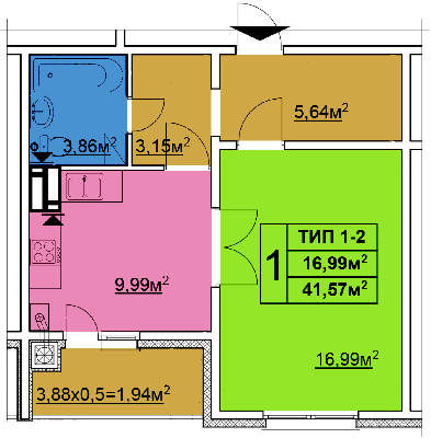 1-комнатная 41.57 м² в ЖК Квартал Тарасовский от 11 960 грн/м², с. Тарасовка