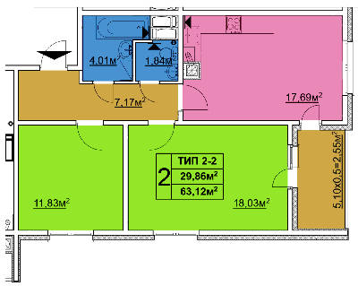 2-комнатная 63.12 м² в ЖК Квартал Тарасовский от 11 750 грн/м², с. Тарасовка