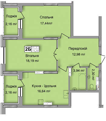 2-комнатная 75.81 м² в ЖК по ул. Ю. Кондратюка от 20 700 грн/м², Киев