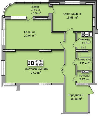 2-комнатная 98.69 м² в ЖК по ул. Ю. Кондратюка от 25 700 грн/м², Киев