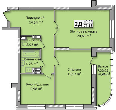 2-комнатная 77.18 м² в ЖК по ул. Ю. Кондратюка от 22 500 грн/м², Киев