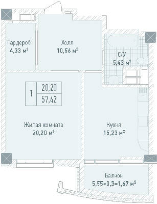1-кімнатна 57.42 м² в ЖК Бульвар Фонтанів від 71 280 грн/м², Київ