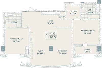 3-кімнатна 121.74 м² в ЖК Бульвар Фонтанів від 71 280 грн/м², Київ