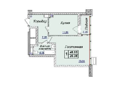 1-комнатная 46.93 м² в ЖК Новопечерские Липки от застройщика, Киев