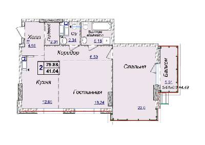 2-комнатная 79.88 м² в ЖК Новопечерские Липки от застройщика, Киев
