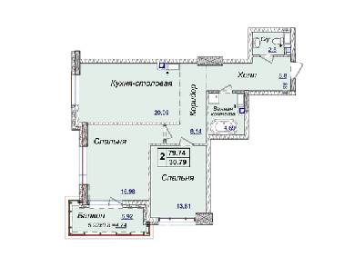 2-комнатная 79.74 м² в ЖК Новопечерские Липки от застройщика, Киев