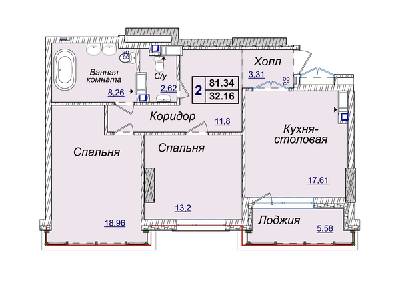 2-комнатная 81.34 м² в ЖК Новопечерские Липки от застройщика, Киев