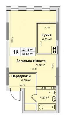 1-комнатная 44.68 м² в ЖК Ривьера от 24 300 грн/м², Киев