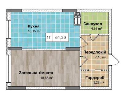 1-комнатная 51.29 м² в ЖК Ривьера от 24 500 грн/м², Киев