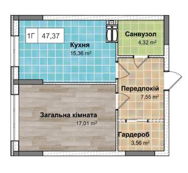 1-кімнатна 47.37 м² в ЖК Рів'єра від 28 000 грн/м², Київ