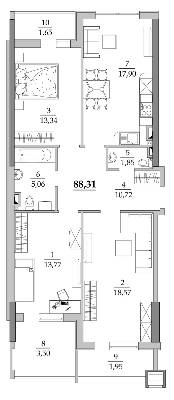 3-комнатная 88.31 м² в Мкрн Таировские сады от 23 400 грн/м², с. Лиманка