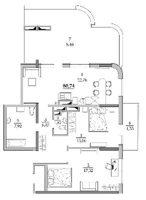 2-комнатная 80.74 м² в Мкрн Таировские сады от 19 550 грн/м², с. Лиманка