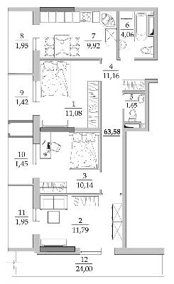 3-комнатная 63.58 м² в Мкрн Таировские сады от 17 300 грн/м², с. Лиманка