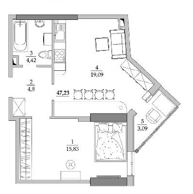 1-комнатная 47.23 м² в Мкрн Таировские сады от 18 700 грн/м², с. Лиманка