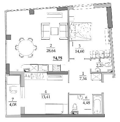 2-комнатная 74.75 м² в Мкрн Таировские сады от 19 550 грн/м², с. Лиманка