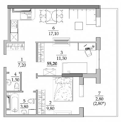 2-комнатная 55.2 м² в Мкрн Таировские сады от 19 500 грн/м², с. Лиманка