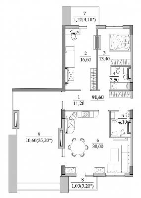 2-комнатная 91.6 м² в Мкрн Таировские сады от 15 950 грн/м², с. Лиманка