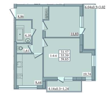 2-комнатная 59.85 м² в ЖК Platinum Residence от 26 400 грн/м², Одесса