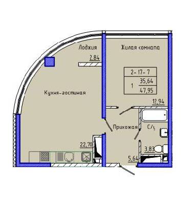 1-комнатная 47.95 м² в ЖК Сорок пятая жемчужина от 27 750 грн/м², Одесса