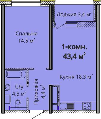 1-комнатная 43.4 м² в ЖК Альтаир 3 от 25 450 грн/м², Одесса