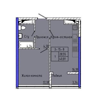 1-кімнатна 40.81 м² в ЖК Сорок п'ята перлина від 27 750 грн/м², Одеса