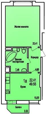 1-кімнатна 49.55 м² в ЖБК Співаючий фонтан від 24 000 грн/м², Одеса