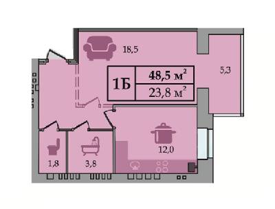1-комнатная 48.5 м² в ЖК Счастливый от 15 000 грн/м², Днепр