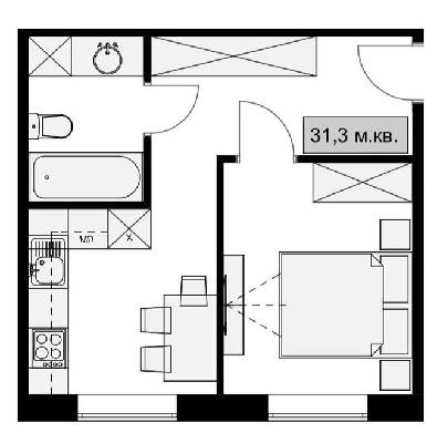 1-комнатная 31.3 м² в КД Dream House от застройщика, Днепр