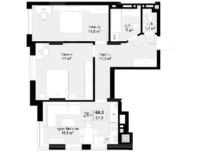 2-комнатная 66.3 м² в ЖК Auroom City от 14 700 грн/м², Львов