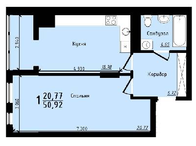 1-комнатная 50.92 м² в ЖК Plus 2 от 18 500 грн/м², Львов