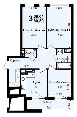 3-комнатная 69.5 м² в ЖК Plus 2 от застройщика, Львов