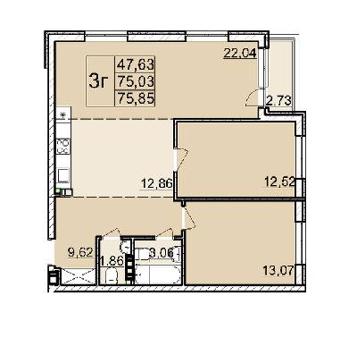 3-комнатная 75.85 м² в ЖК Белый Шоколад от 16 250 грн/м², Львов