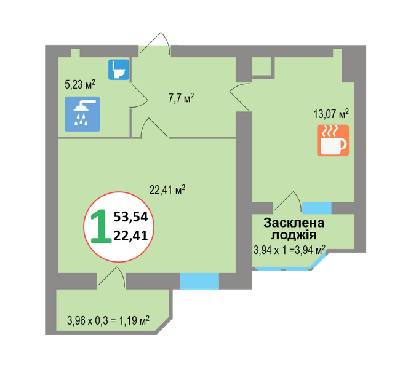 1-кімнатна 53.54 м² в ЖК Еко-дім на Тракті від забудовника, с. Лисиничі