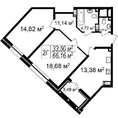 2-комнатная 66.16 м² в ЖК Счастливый Platinum от 39 000 грн/м², Львов