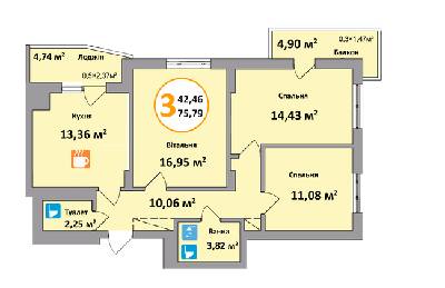 3-комнатная 75.79 м² в ЖК Еко-дім на Тракті 2 от 14 000 грн/м², с. Лисиничи