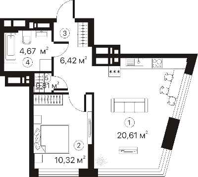 1-комнатная 42.83 м² в ЖК Terracotta от 26 040 грн/м², Киев