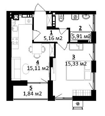 1-комнатная 43.35 м² в ЖК Residence от 15 500 грн/м², г. Мироновка