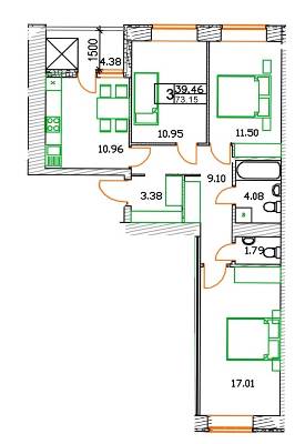 3-комнатная 73.15 м² в ЖК Green Life-3 от 12 500 грн/м², г. Ирпень