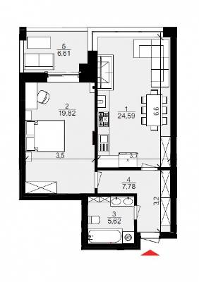 1-комнатная 61.11 м² в ЖК Хвиля Lux от 23 600 грн/м², пгт Брюховичи