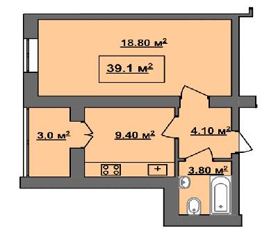 1-кімнатна 39.1 м² в ЖК Княгинин Парк від 11 450 грн/м², Івано-Франківськ