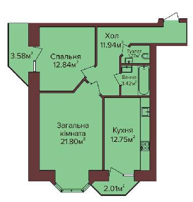 2-комнатная 62 м² в ЖК по бул. Незалежності от 11 250 грн/м², г. Калуш